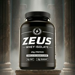 Große Protein-Dose (Zeus Whey) in einer epischen Tempelruine